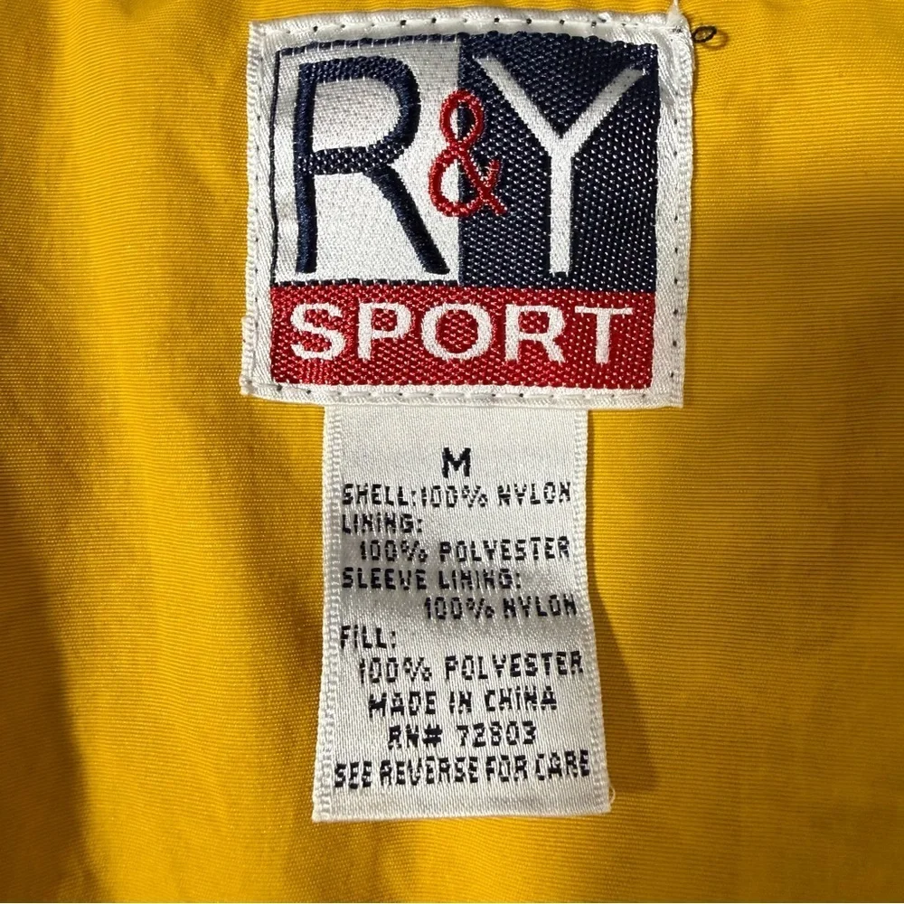 Vintage R&Y Sport Performance Jacket Men’s Medium Yellow Puffer Coat Hooded